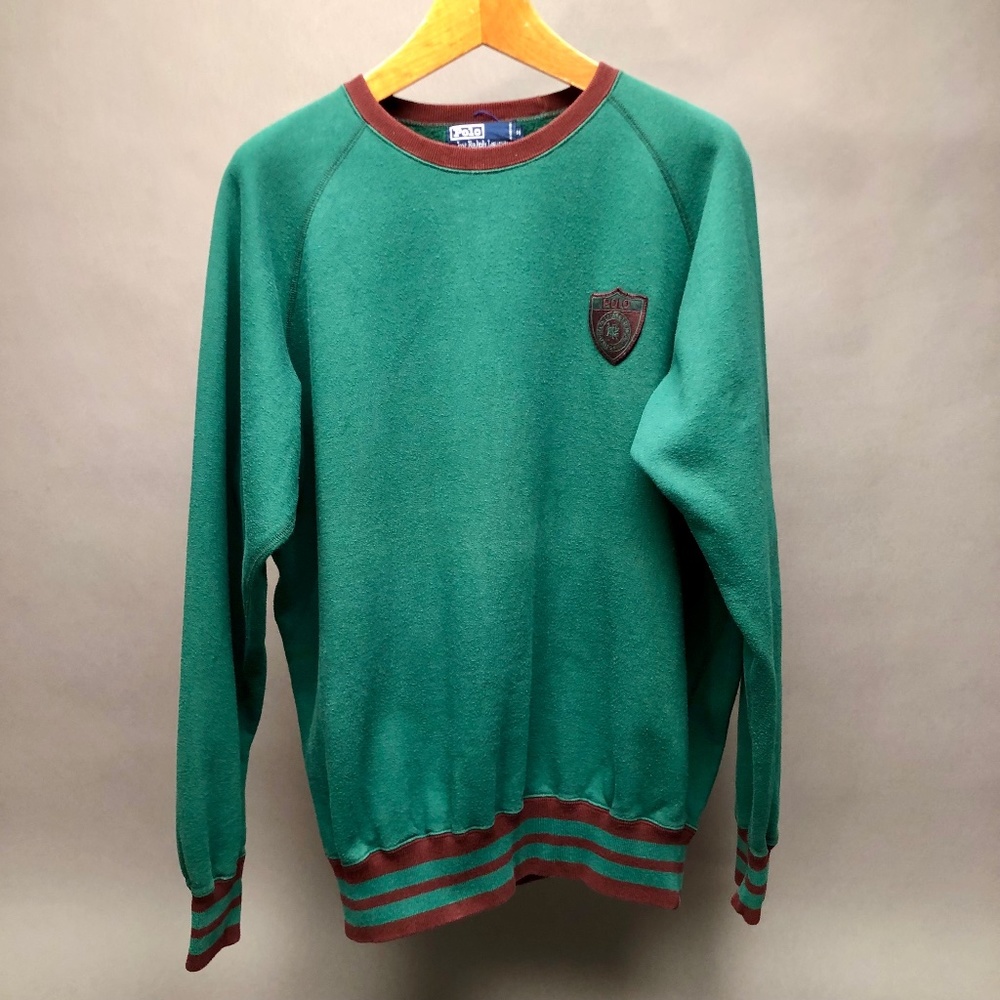 Polo By Ralph Lauren 1980's Sweatshirt with Crest Logo Green Burgundy Sz Medium